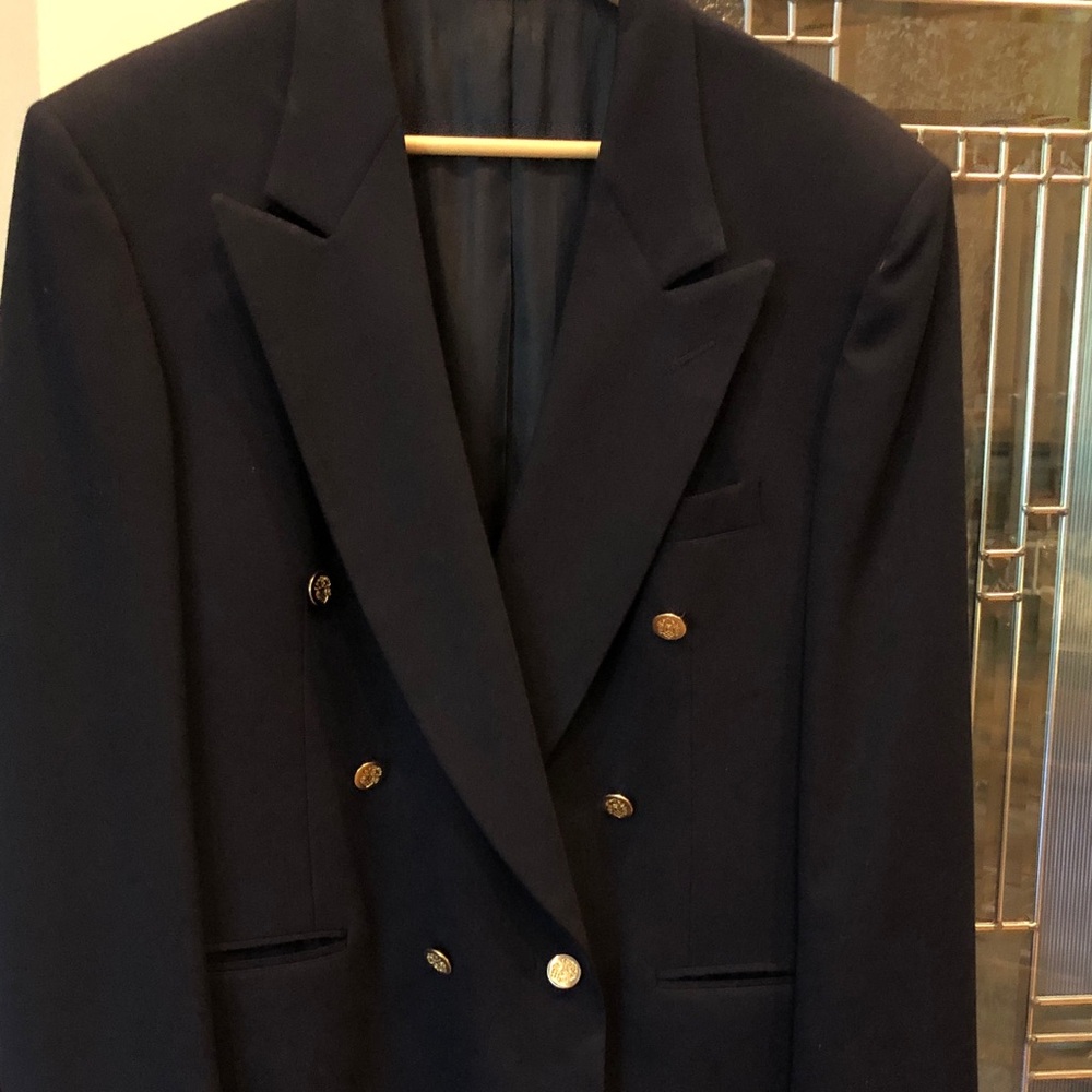 Men's Double-Breasted Navy Blazer with Gold Buttons
